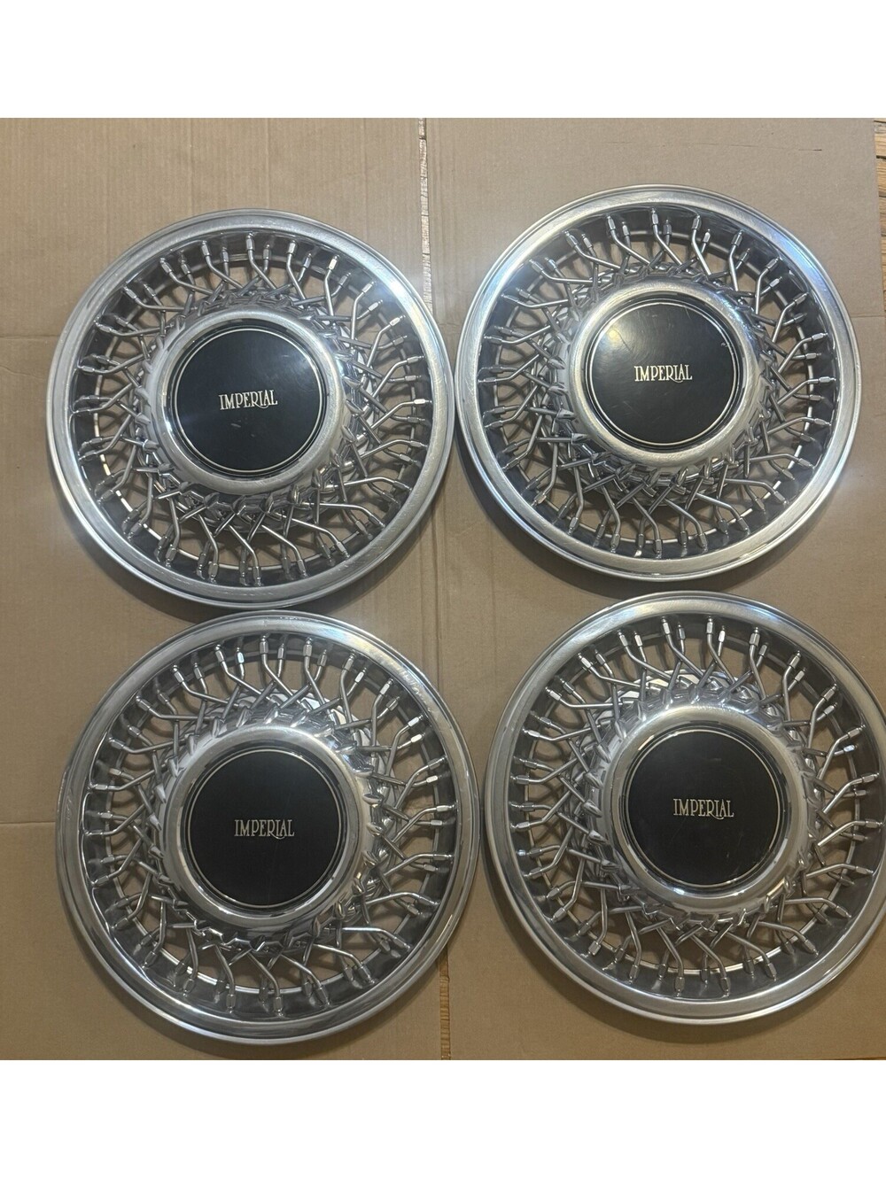 Vintage 81-83 Chrysler Imperial 15" Wire Spoke Wheel Covers Hubcaps Set 4 OEM